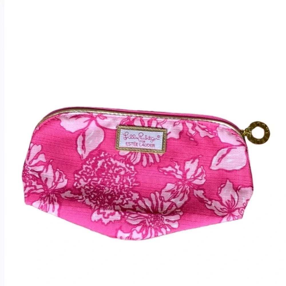 Lilly Pulitzer for Estée Lauder pink floral cosmetic / makeup bag New